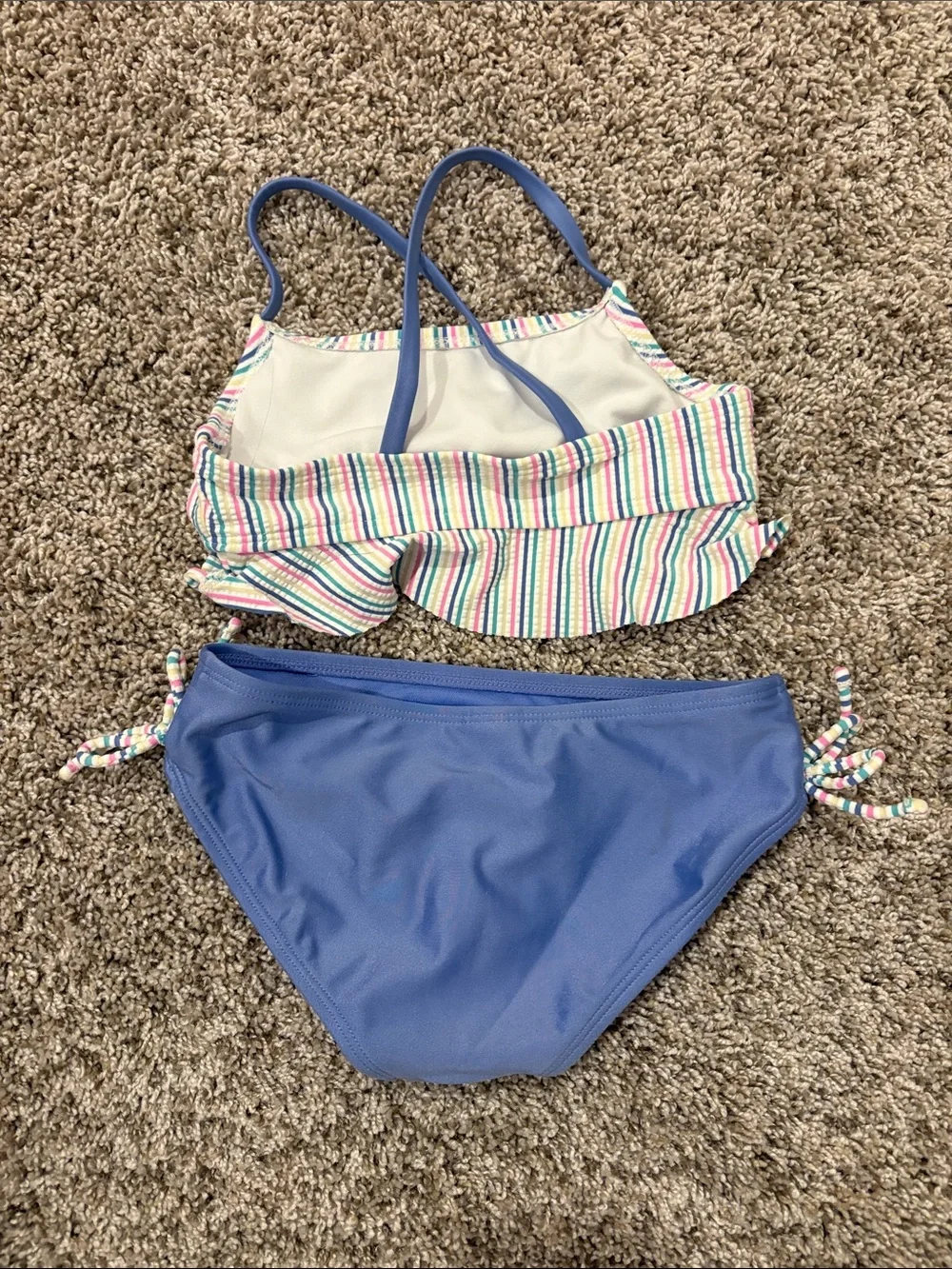 Cat & Jack Blue Bottoms with Multi-Color Striped Ruffle Tankini